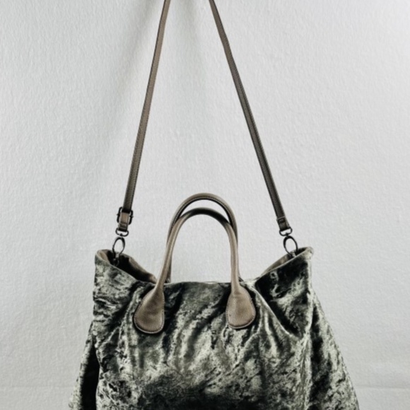 Deux Lux Misha Satchel Olive Green Velvet Large Tote Boho Detachable Strap - Picture 2 of 11